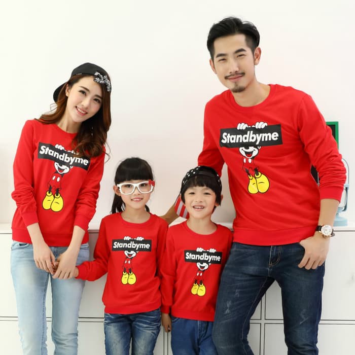 COUPLE FAMILY LP SBM MICKEY 2 ANAK (MERAH) KAOS COUPLE BAJU PASANGAN CEWEK COWOK SEPASANG