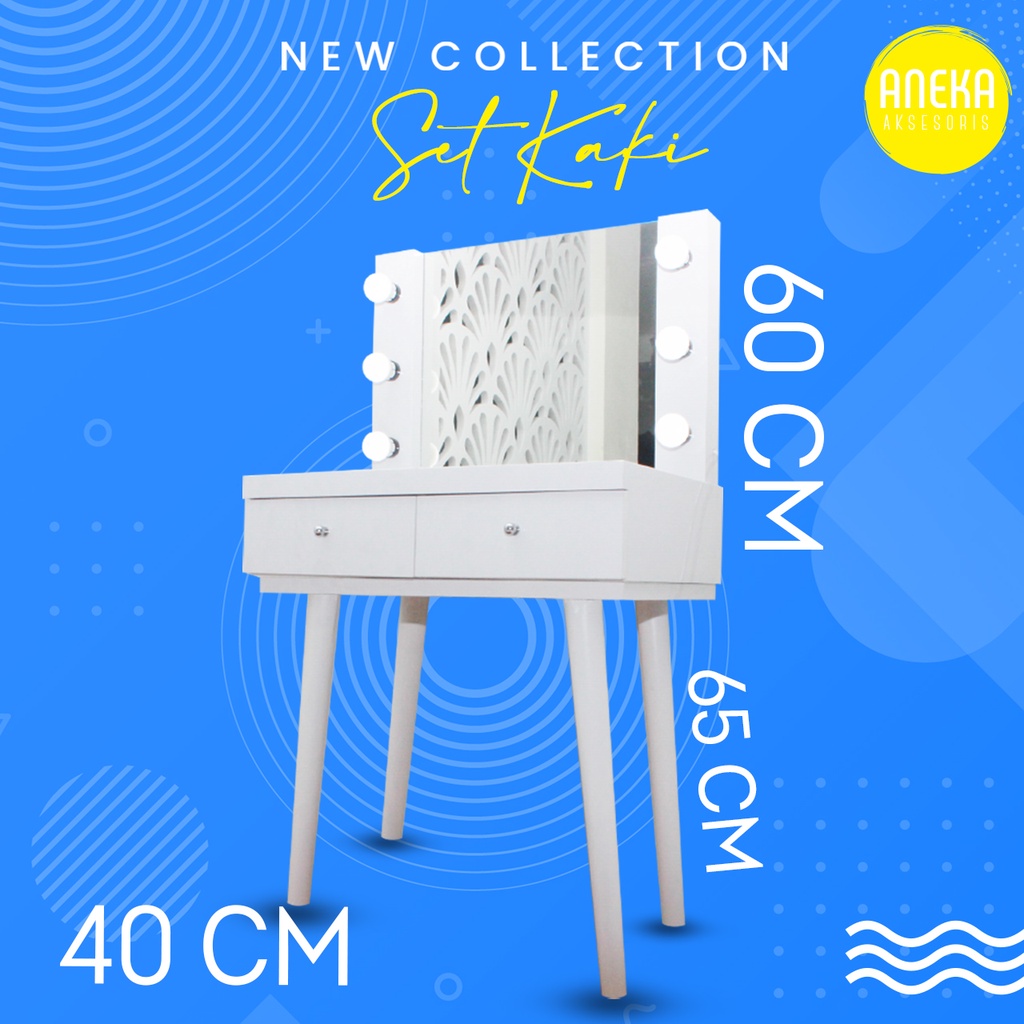 Meja Rias - Meja Rias Minimalis - Meja Rias Gantung - Kaca Rias Gantung Set Kaki Dengan 6 LED Lampu 