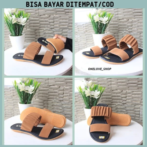 Sandal Wanita Slip On One Love Sandal Selop Cewek Original Kulit Sintetis Model Cantik Anti Slip Ter
