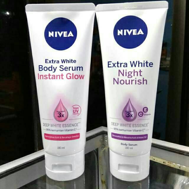 review nivea extra white body serum night nourish
