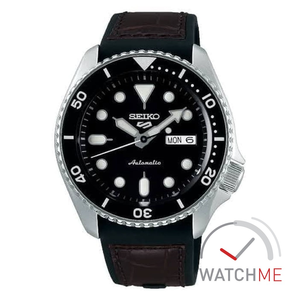 Jam Tangan Seiko 5 SRPD55K2 Automatic Black Dial 100m Silicone Leather Strap Original Bergaransi