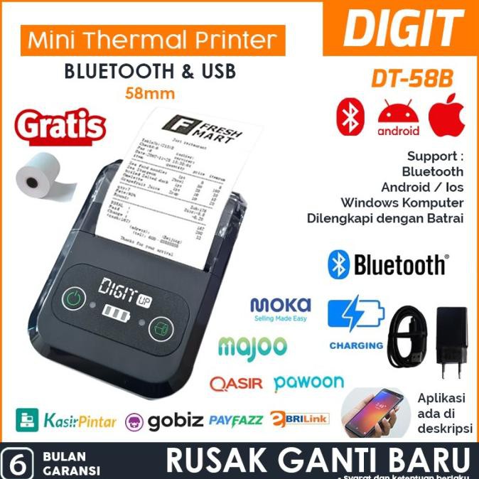 Printer Bluetooth Kasir Pos / Ppob Mini 58Mm Thermal Ok-58B
