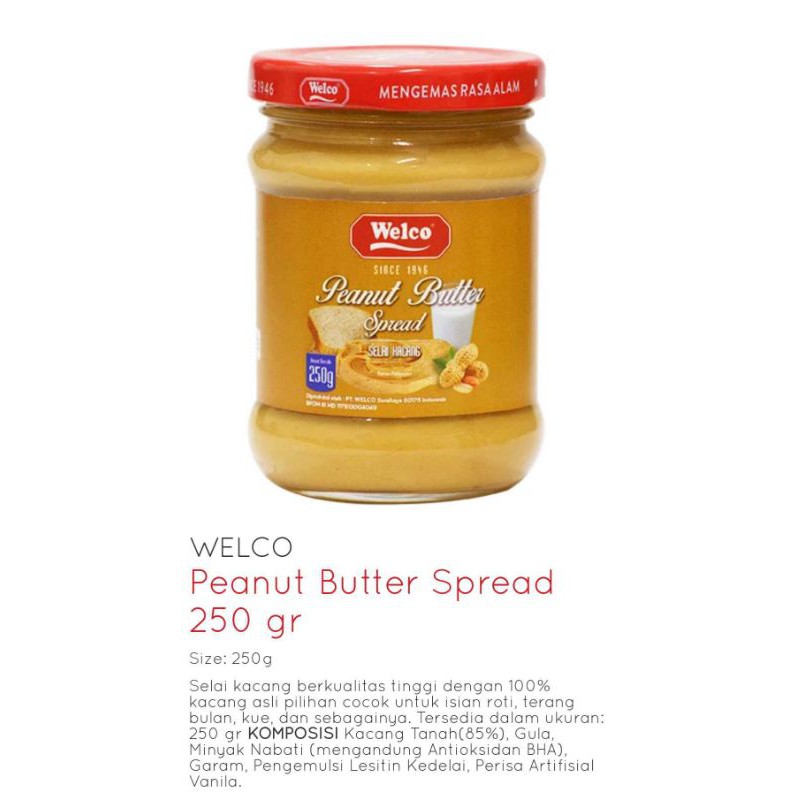 

WELCO PEANUT BUTTER (Selai Kacang) 250gr