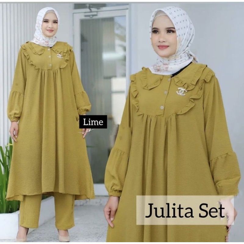 JULITA SET JUMBO LD 120 SETELAN JUMBO WANITA CRINKLE AIRFLOW SETELAN LONG TUNIK SETCEL POLOS SETCEL 