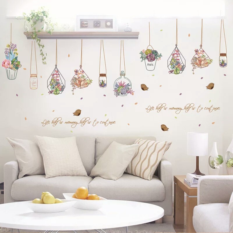 RELIZA WALL STICKER POT TANAMAN GANTUNG KEBUN HANGING KITCHEN STIKER DINDING SK7057