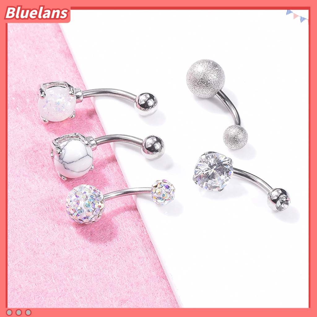 5pcs / Set Cincin Tindik Pusar Perut Anti Alergi Bahan Zirkon Untuk Pesta