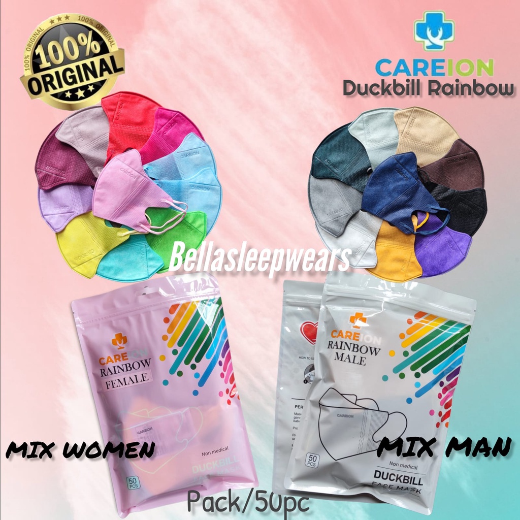 RAINBOW - MASKER DUCKBILL CAREION GARIS EMBOS RAINBOW 3PLY WARNA PELANGI 50PC