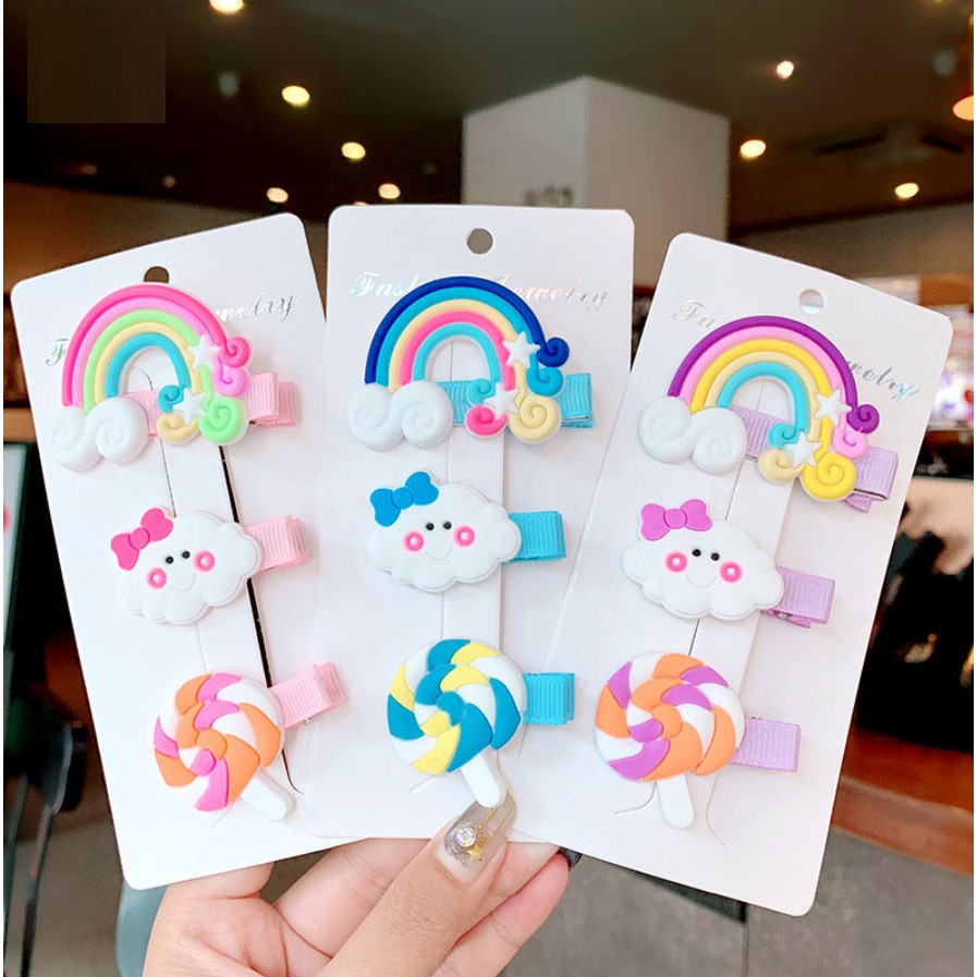 3 Pcs Set Jepit Rambut AWAN EYES Pelangi Permen Candy Klip Jepitan Anak Gaya Korea Fashion Hair Clip