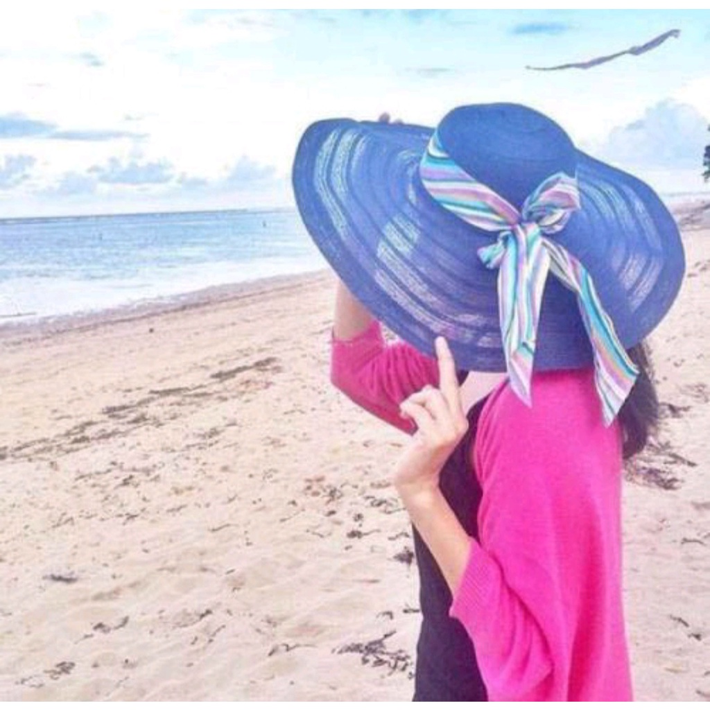 Topi pantai lebar list hitam / Topi pantai lebar / Topi pantai dewasa