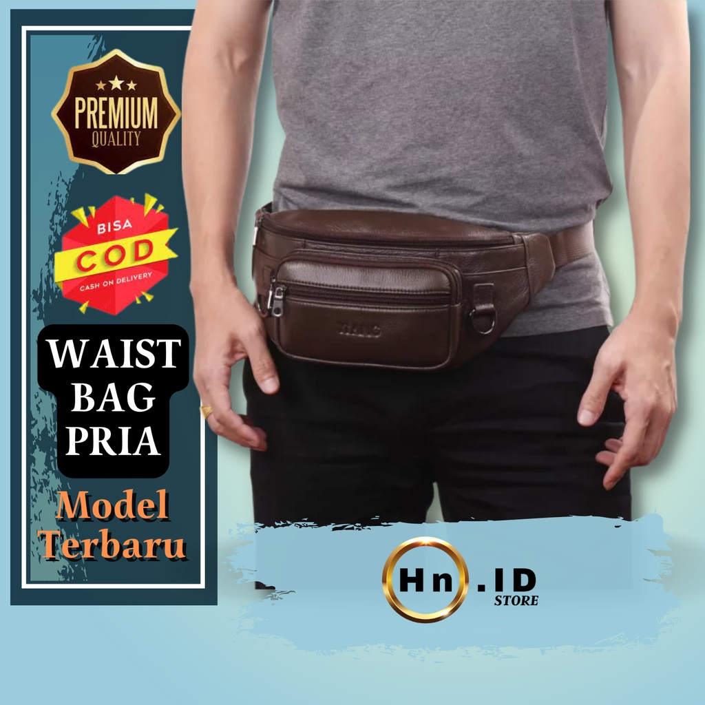 Tas Waistbag Kulit Pria Tas selempang cowok Kulit Sintetis Tebal Pinggang Import Premium KekinianSim