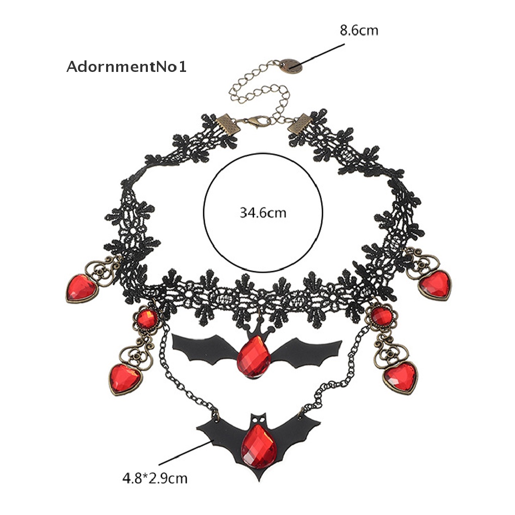 (AdornmentNo1) Kalung Choker Lace Gaya Gothic Motif Kelelawar Aksen Hollow Untuk Perhiasan Wanita / Halloween