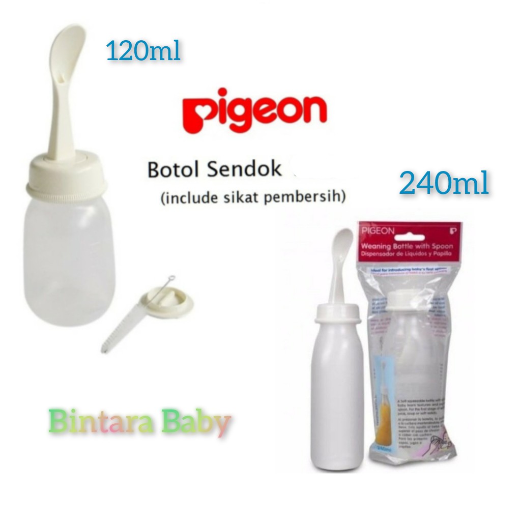 PIGEON Food Feeder Weaning Bottle  with spoon 120ml / Pigeon Botol Sendok 240ml  Mpasi