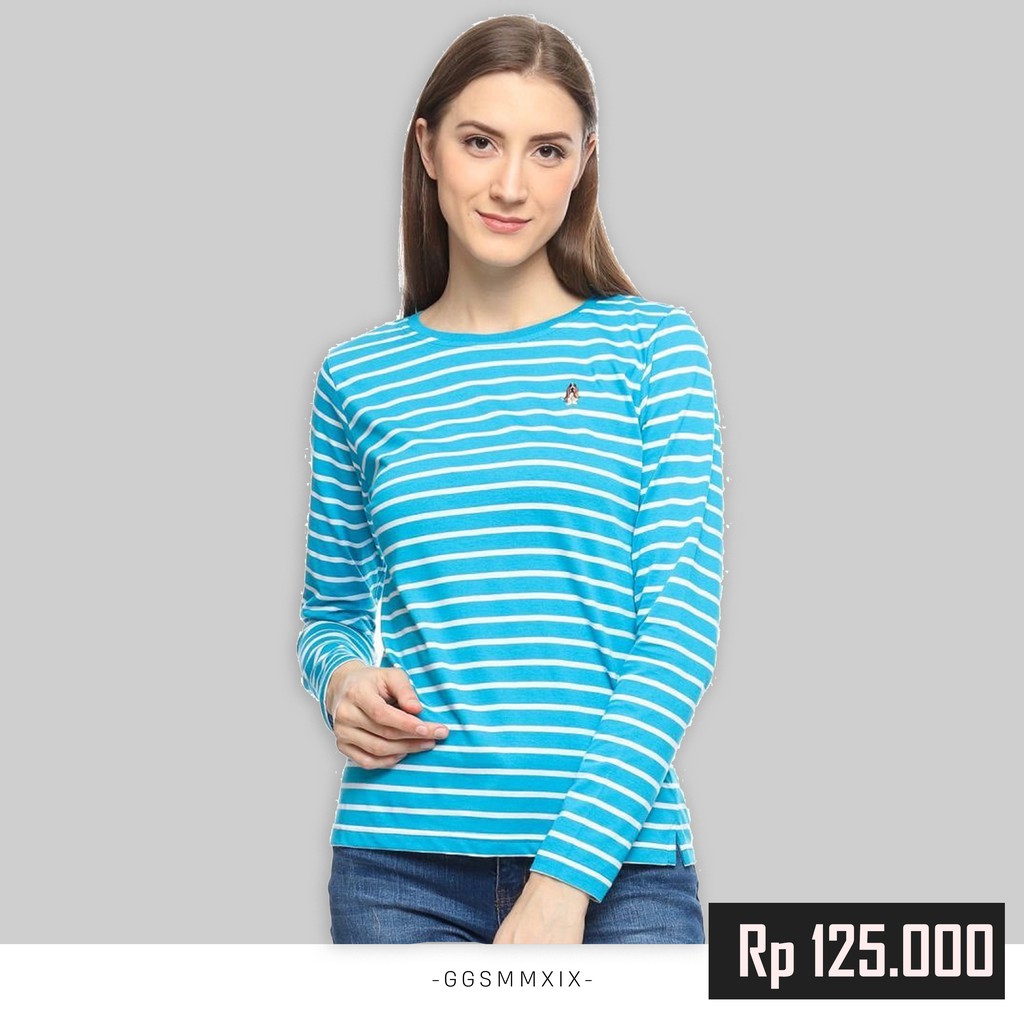 Hush Puppies Long Sleve Blue Stripes Tees Original Brand | Kaos Hush Puppies Original | Hush Puppies