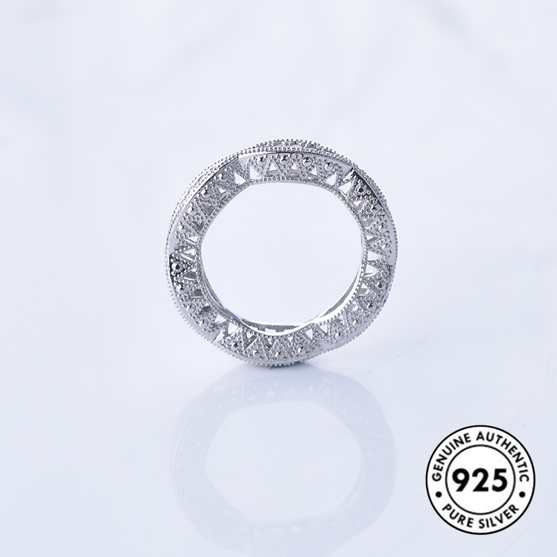 Cincin S925 Silver Bentuk Bulat Model Hollow Aksen Berlian Untuk Wanita