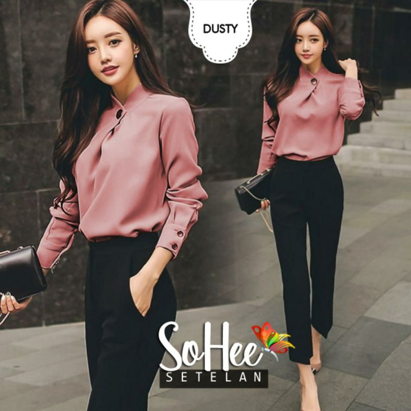 SET SOHEE FASHION PAKAIAN WANITA SETELAN ATASAN DAN CELANA BAHAN MOSCREPE JCHM