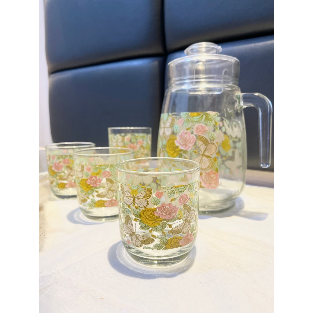 Katerina Drink Set / Teko Kaca Set 1,3 Liter / Teko dan 4 Gelas 300ml