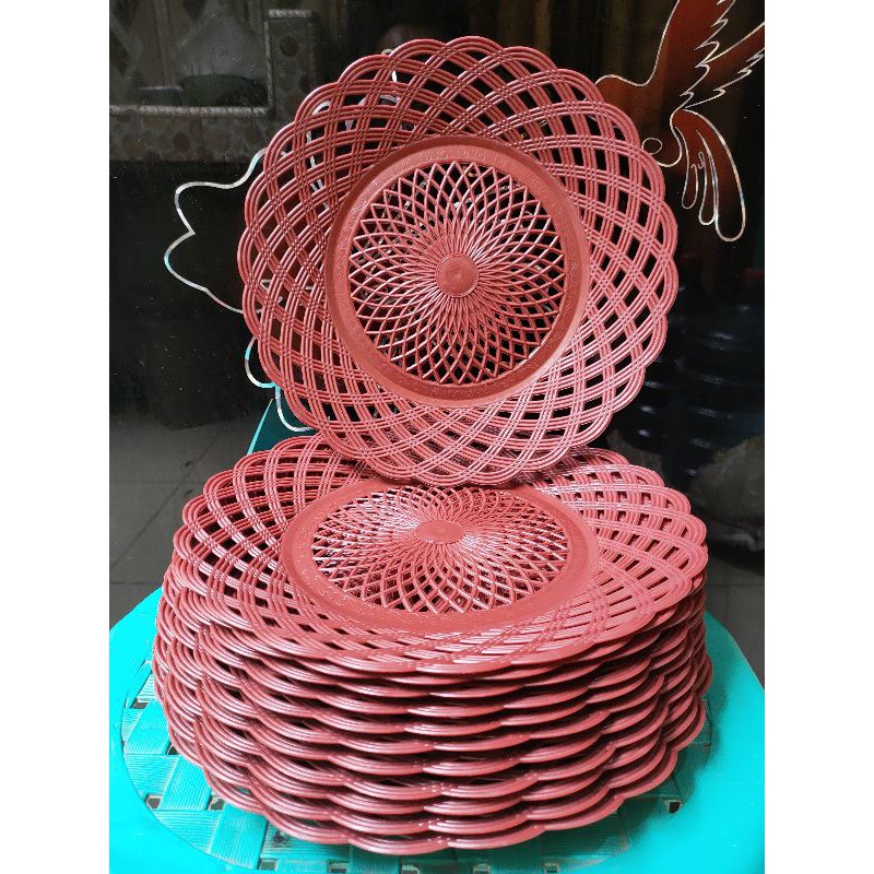 Piring rotan Isi 12 pcs/ Piring Plastik Motif Rotan / Rotan / Piring