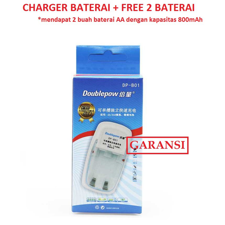 Charger Baterai 2 slot AA/AAA with 2PCS AA 800mAh - DOUBLEPOW