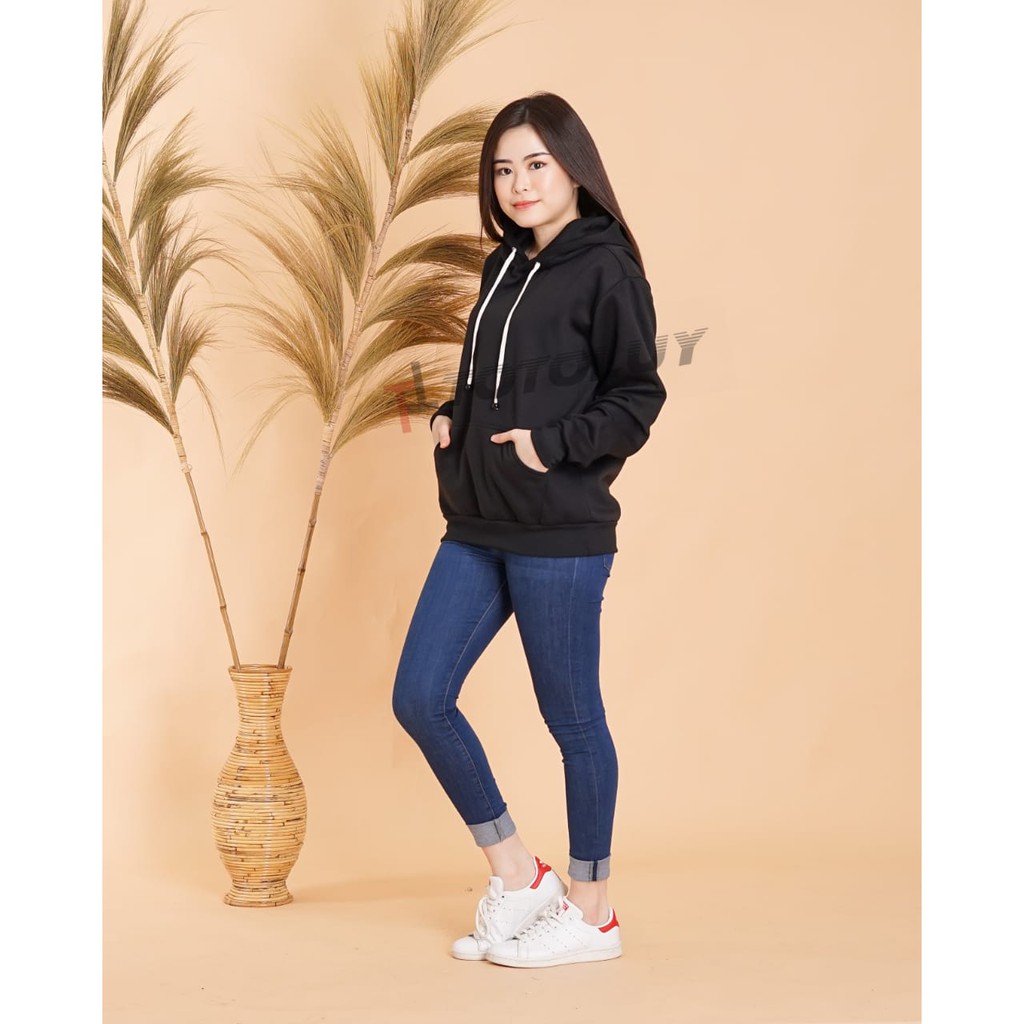 MUKZHOP - SWEATER HOODIE CEWEK UNISEX / SWETER POLOS / TOTOLUY / HITAM