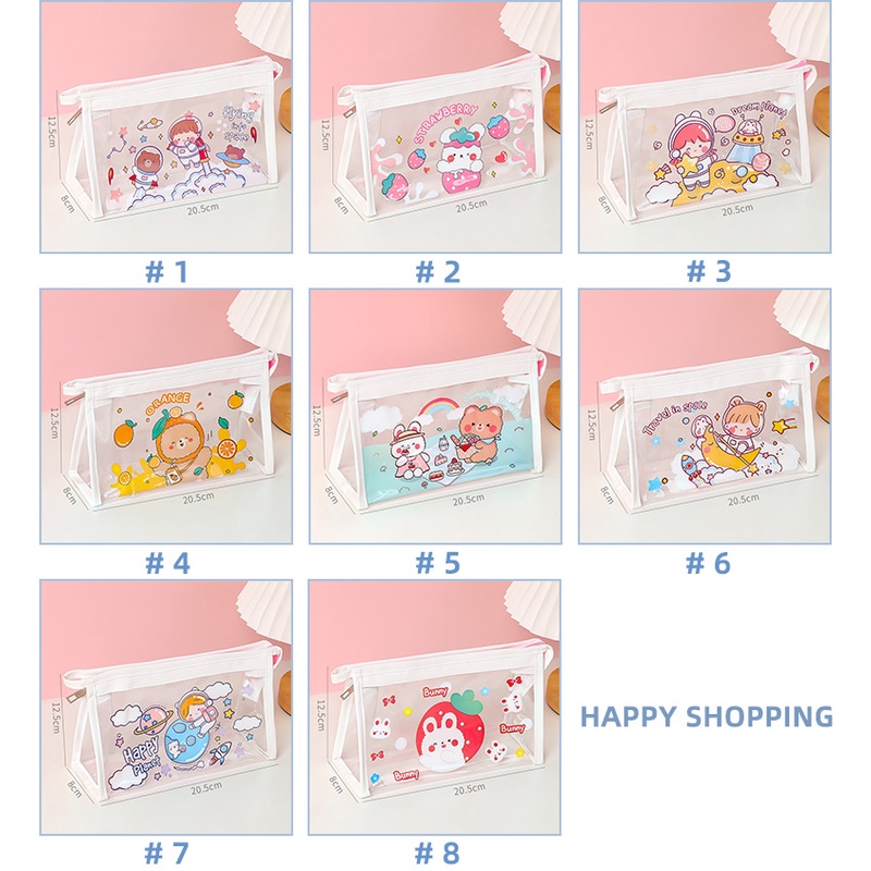 Japanese Transparent Pencil Case Cartoon Large Capacity Stationery Storage