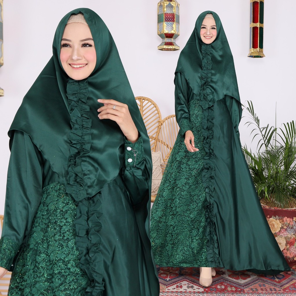 HOPYLOVY Gamis Brukat Sumita Syari + Bergo