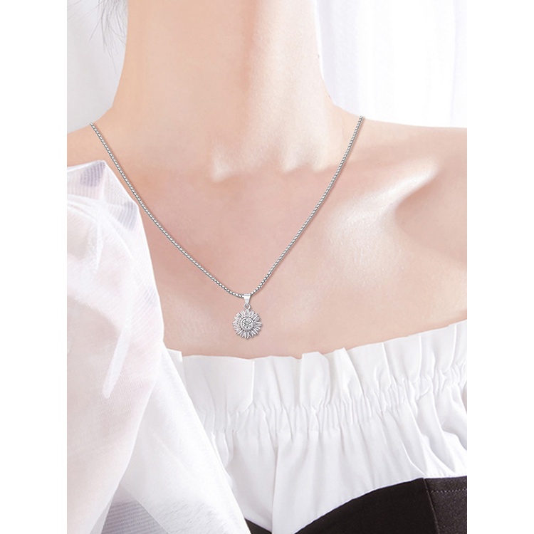 Kalung Rantai Klavikula Bahan 925 Sterling Silver Desain Bunga Matahari Krisan Untuk Wanita