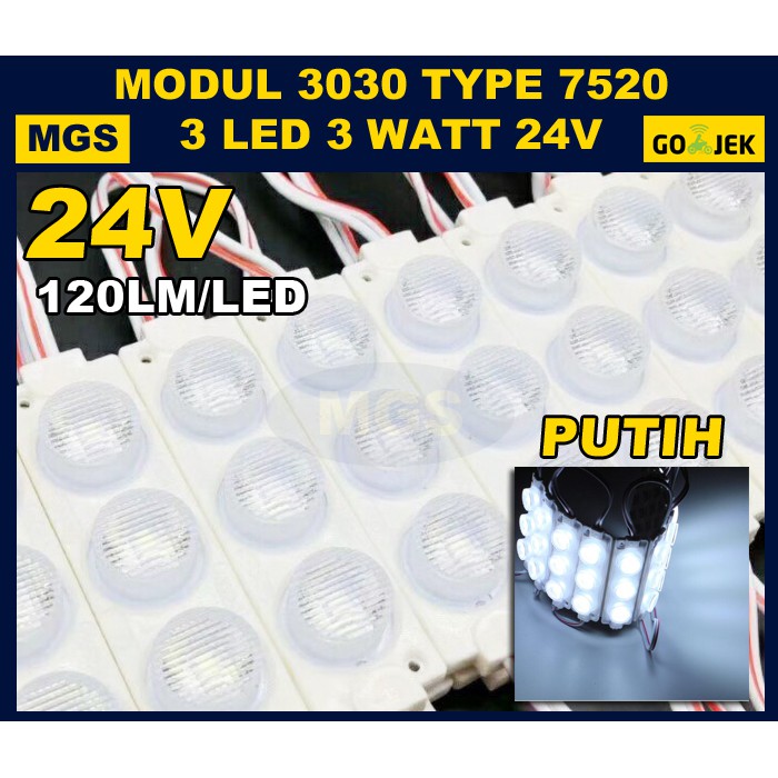 100Pcs Modul 3030 3 Led 3 Watt Type 7520 Putih 24V