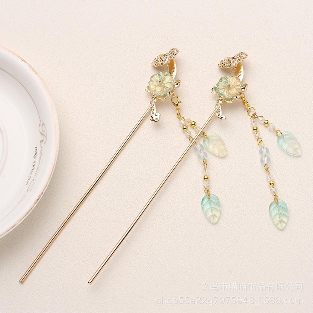 Agustinina Bunga Jepit Rambut Kimono Kostum Hiasan Kepala Daun Aksesoris Rambut Rumbai Alloy Hair Forks