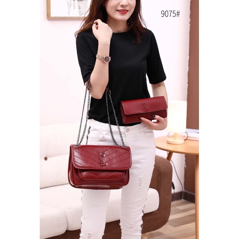 YSL Niki Crinkled Vintage Leather Medium Bag 9075