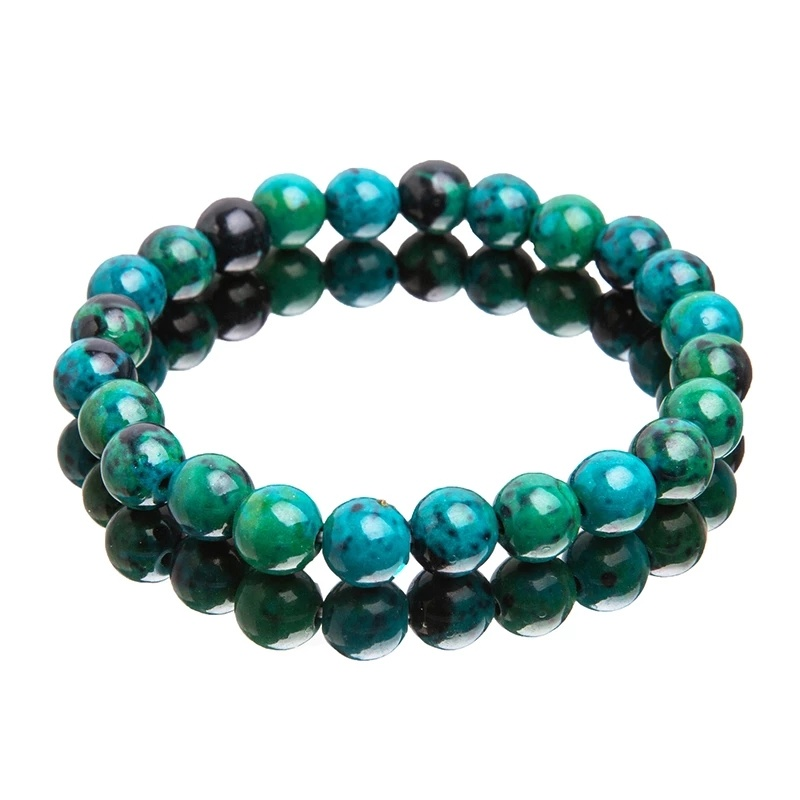 Gelang Manik-Manik Chrysocolla Malachite Bentuk Bulat Untuk Pria Dan Wanita