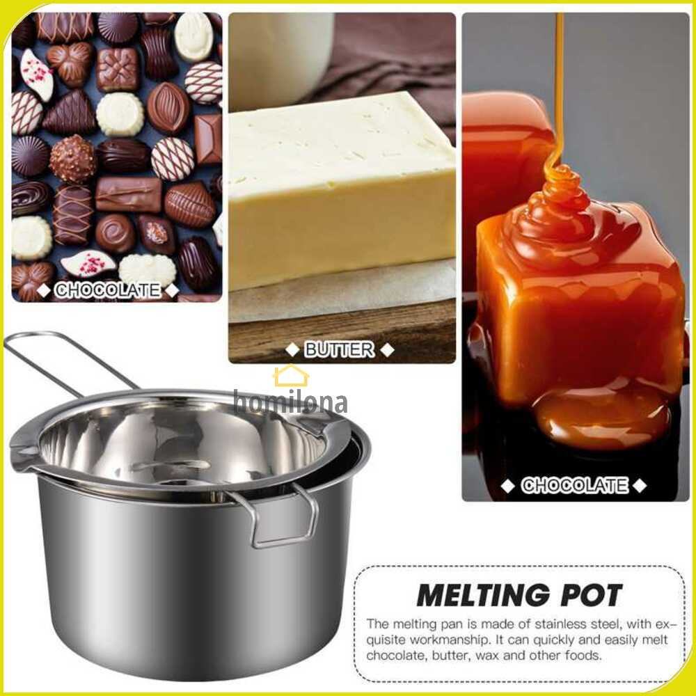 Melting Pot Panci Leleh Keju Coklat Stainless 400 ml 1PCS atau Set 2 PCS One Two Cups JS22 atau JS33 Silver