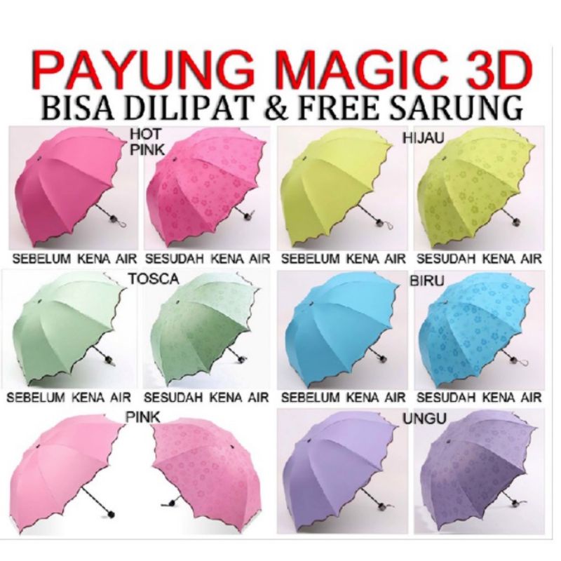 PAYUNG MAGIC 3D POLOS ORIGINAL 100% PAYUNG LIPAT Ada ANTI UV nya ( ADA LAPISAN ANTI UV WARNA HITAM D