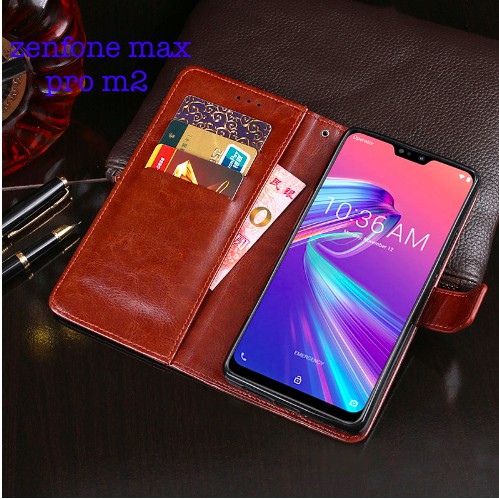 Asus zenfone max pro m2 leather wallet case flip cover