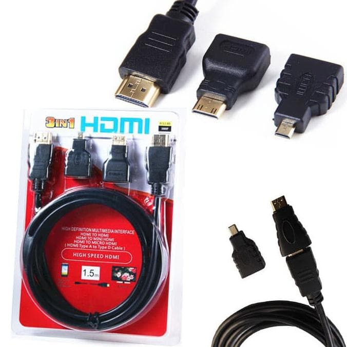 Kabel hdtv to hdtv 1.5m 4k 2k with connector gender Mini micro hdtv 3in1 - Cable hdtv 3 in 1