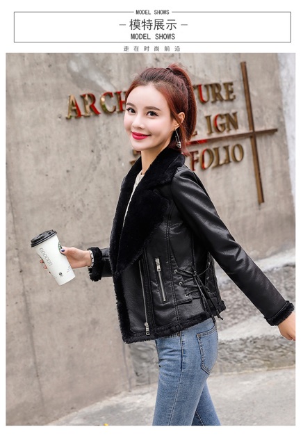 Jaket Kulit Bulu Wanita Musim Dingin Leather Fur Jacket Woman Winter