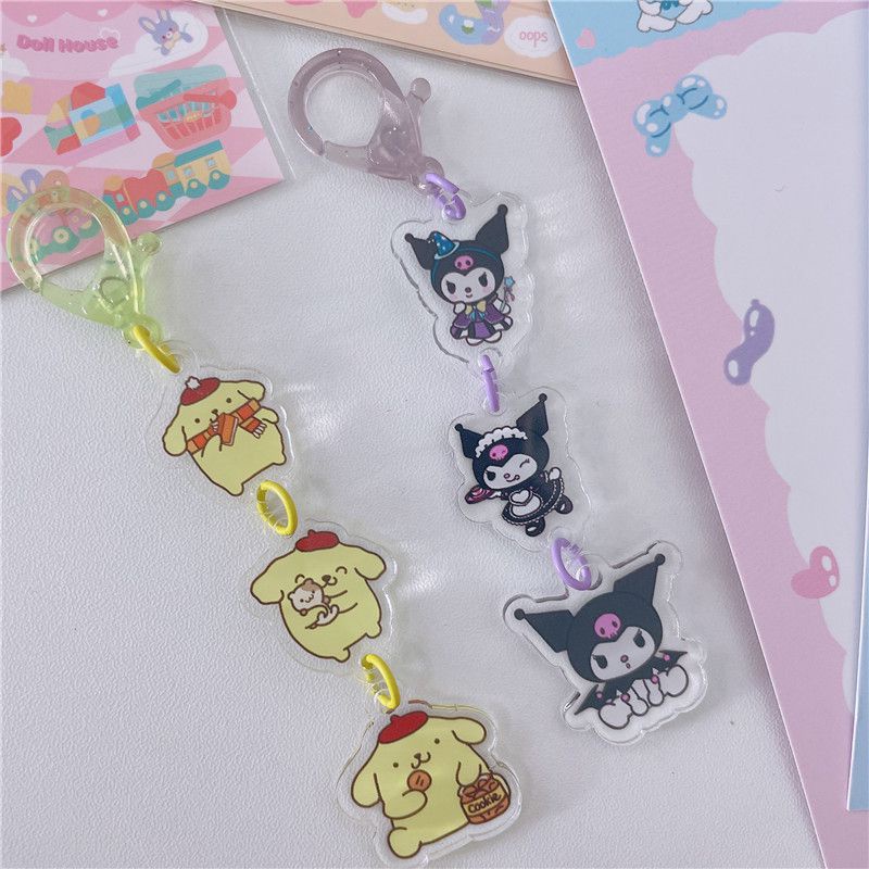 Sanrio Cute Cartoon Acrylic Keychain Kuromi Melody Keyring Bag Pendant Girl Gift