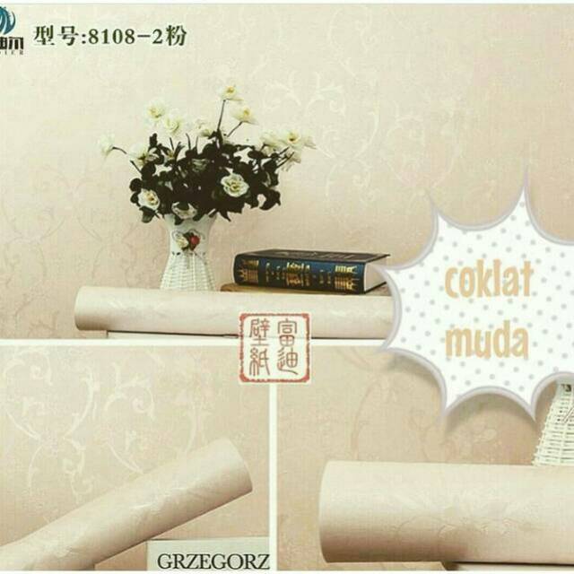 WALLPAPER STICKER BUNGA CREAM POLOS 10 METER