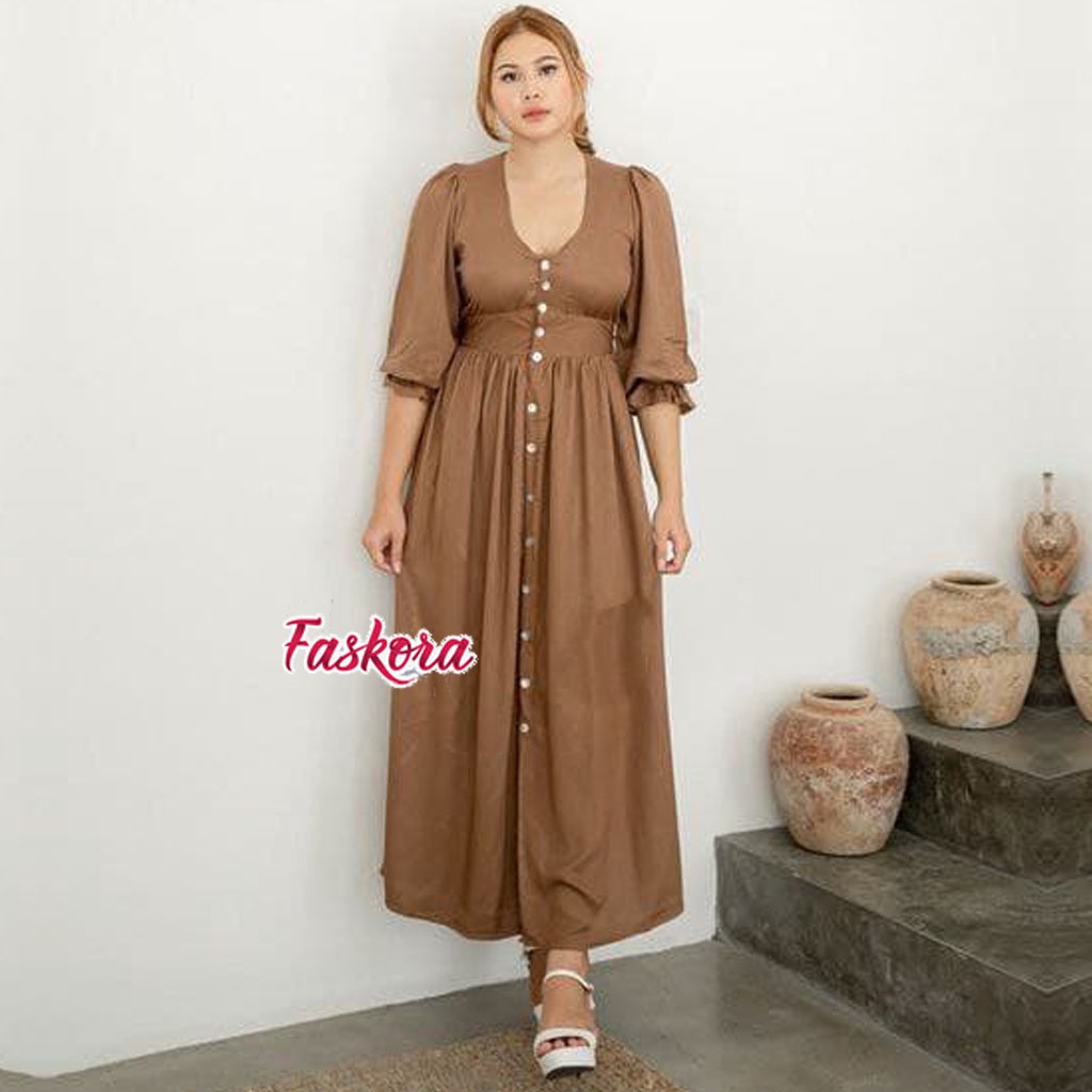 Long Dress Busui Friendly Polos Rayon Kancing Depan Venic