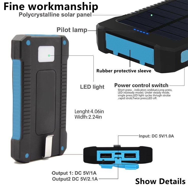 50000mah Solar Powerbank Waterproof Power Bank with Led Light Fast Charging