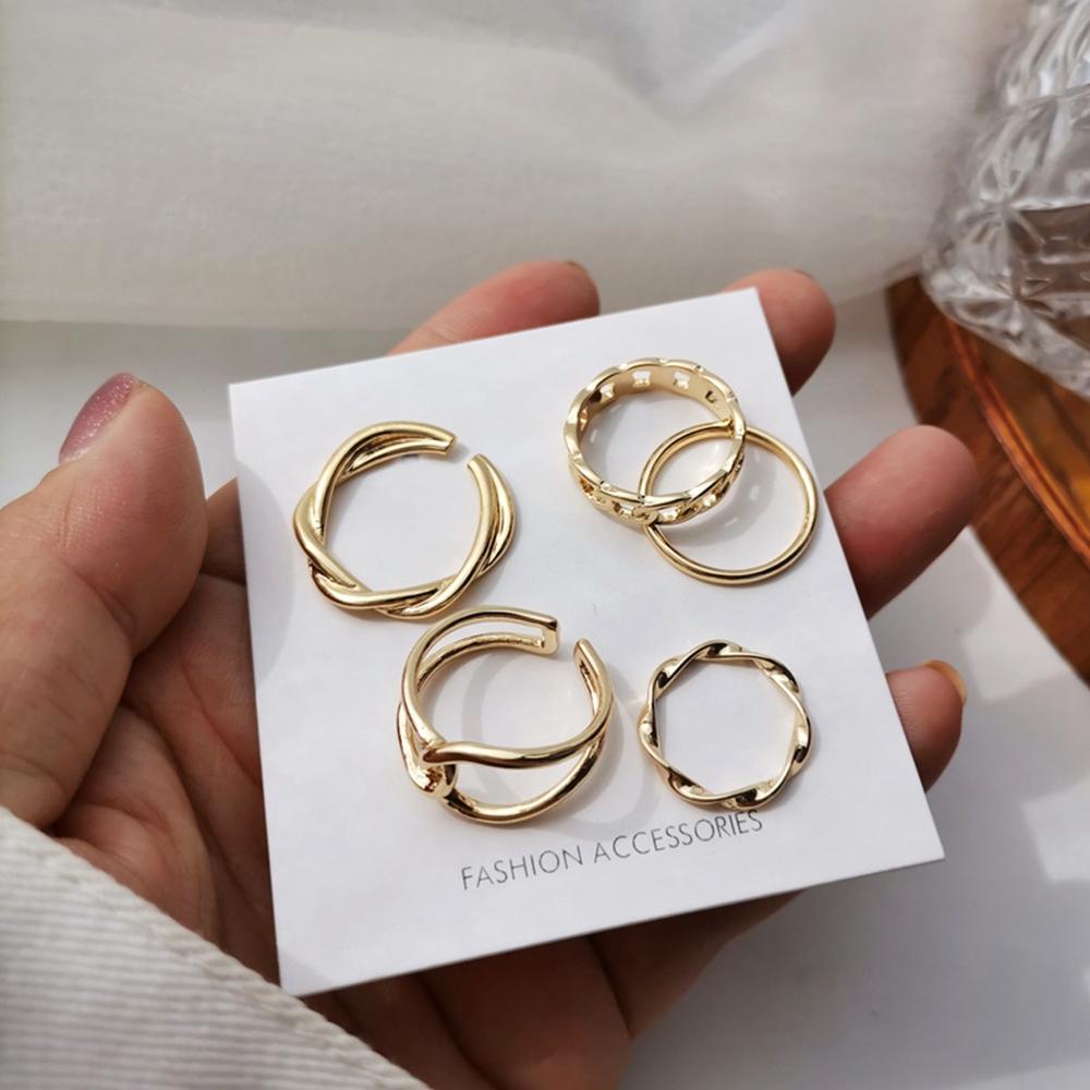 Nickolas1 Cincin Terbuka Kepribadian 5 Pcs/set Sederhana Memutar Berongga Perhiasan Fashion Perempuan Paduan Ekor Cincin