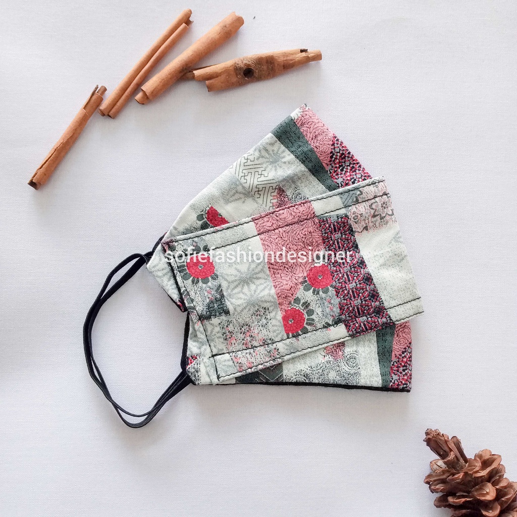 Masker Kain 3D Motif Abstrak Warna Putih Cantol by Sofie Fashion Designer