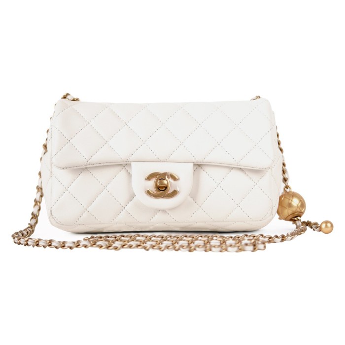 Tas Import Chanel Lambskin Flapbag White Ghw Grade Authentic 1-1 Ori - Putih Promo