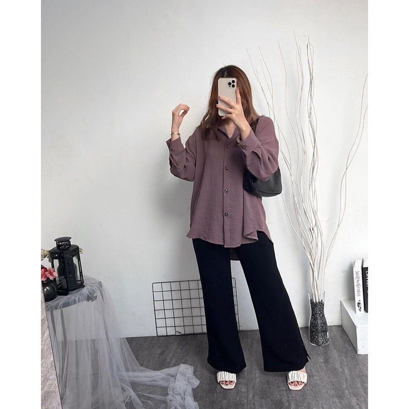 1KG MUAT 5PCS | KENDA KEMEJA OVERSIZE JUMBO AIRFLOW CRINKLE HITS OOTD SELEBGRAM FASHION GROSIR WANITA TERBEST SELLER