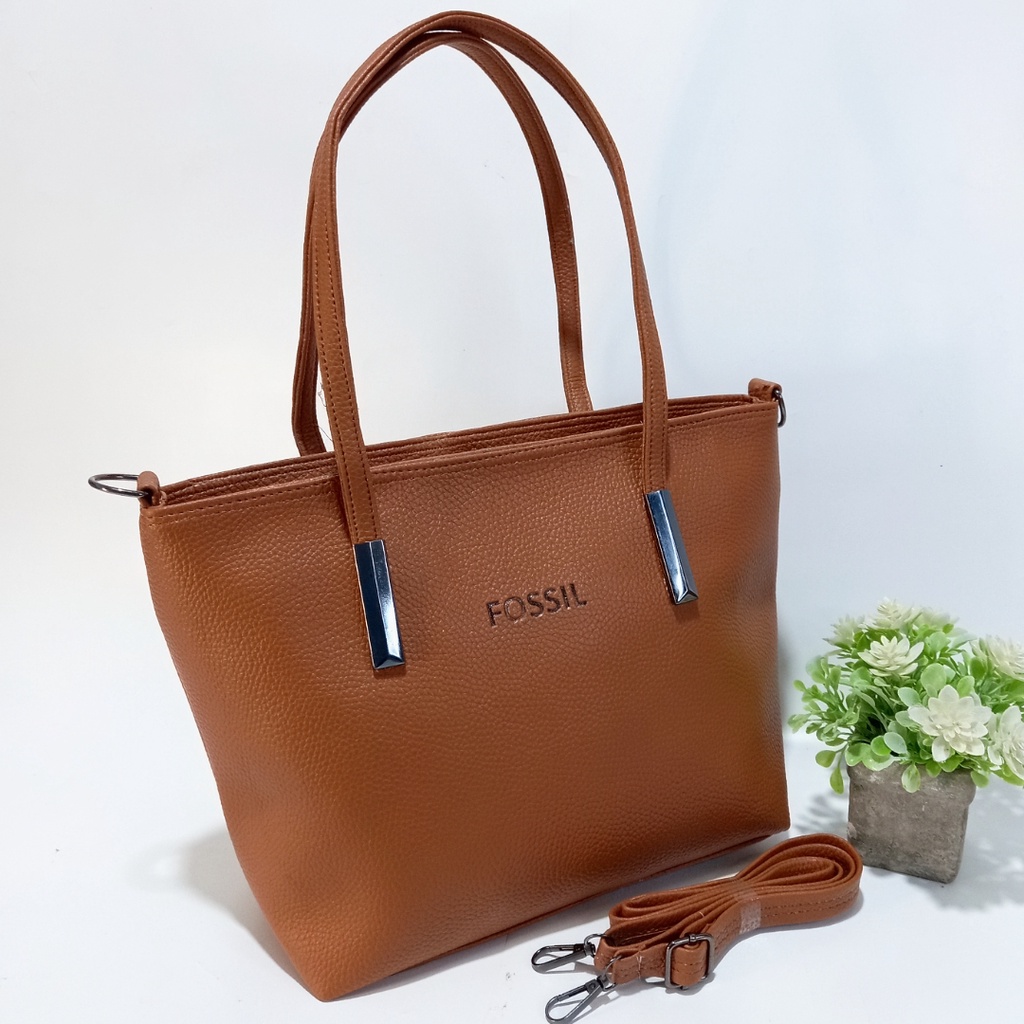 Totebag Wanita Kerja Besar Resleting Tas Selempang Kulit Jeruk Elegan