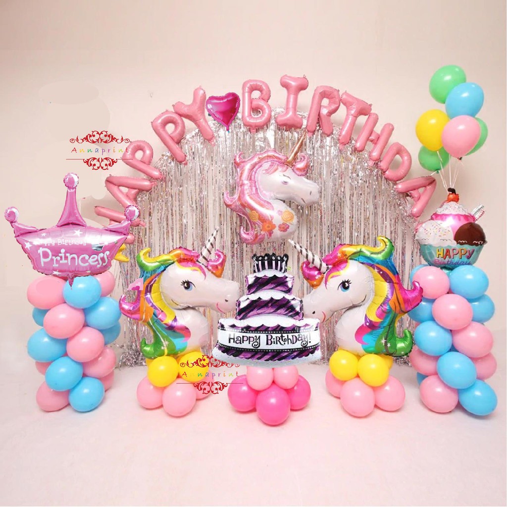 Balon Set Paket Ulang Tahun Unicorn Pony Premium - Dengan Tirai