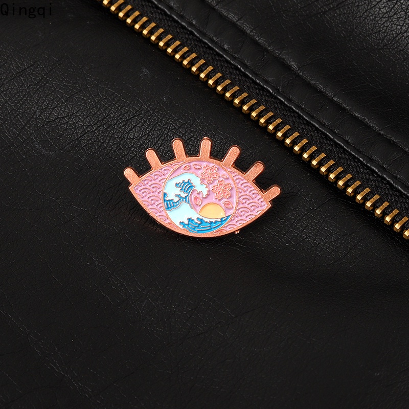 Bros Pin Enamel Bentuk Kartun Mata Matahari Terbenam Bahan Metal Untuk Hadiah