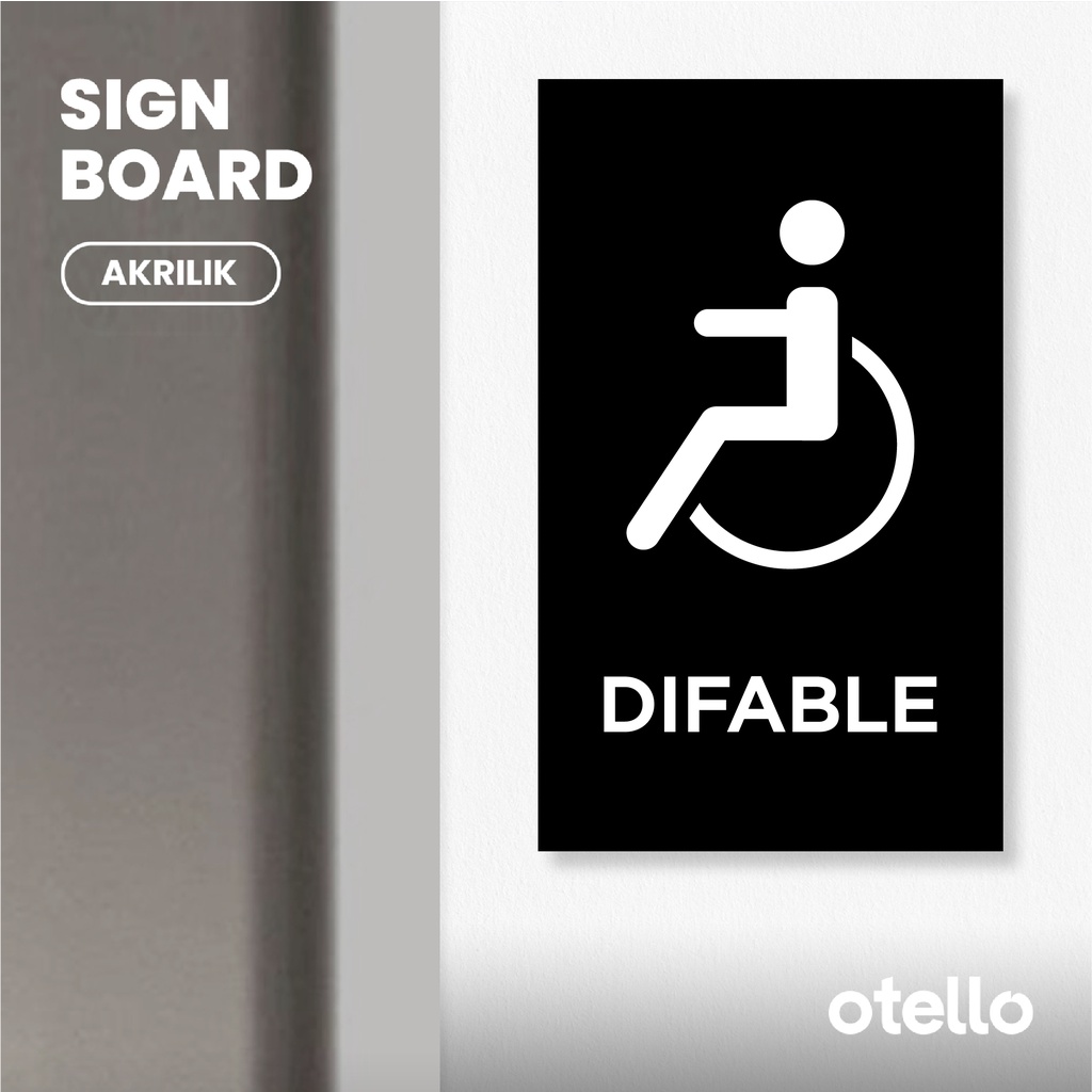 Otello Papan Tulisan Difable Toilet Sign Board Disabilitas Akrilik Print Papan Petunjuk Signage Acrylic Label Tempel Dinding Nama Ruangan