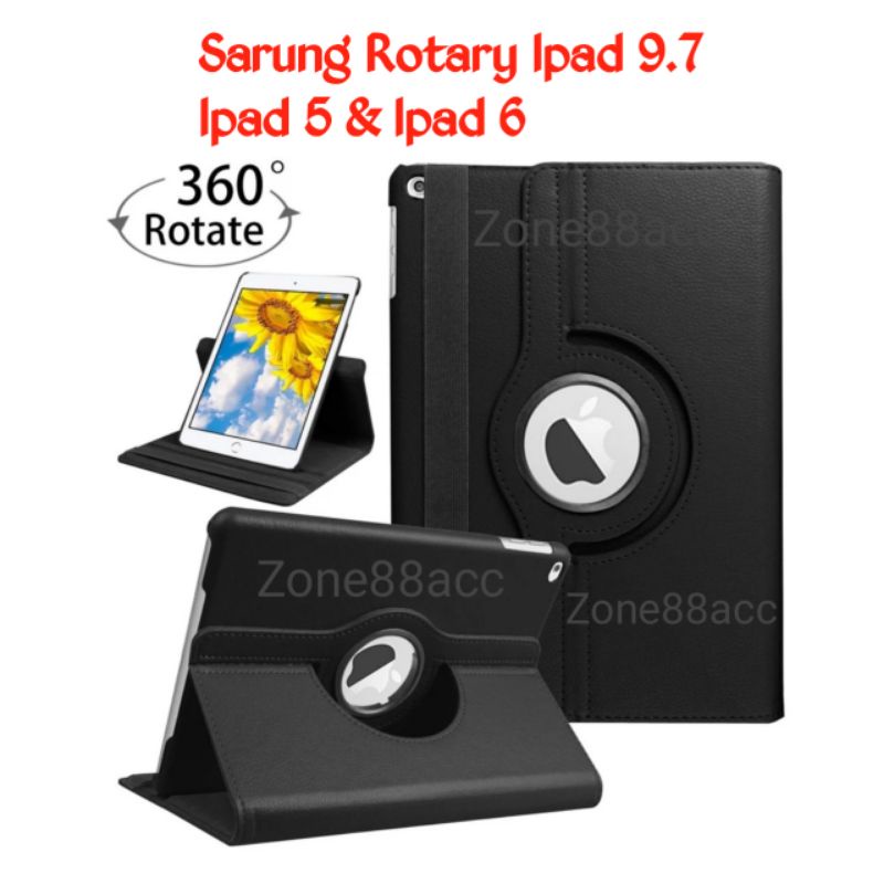 Sarung Rotary Ipad 9.7 5 6 Case Casing Flip Cover Flipcover Book Buku putar Folio Smartcase