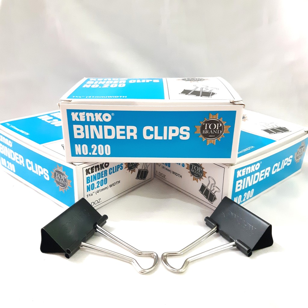 

(ISI 12)Penjepit Kertas Binder Clip/Clips No. 200 Kenko Width/lebar:1,625" (41mm)