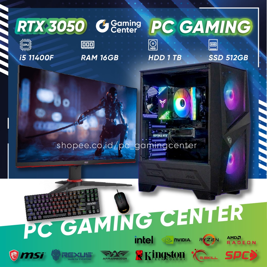 PC Gaming Live Streaming Rendering I5 11400F Fullset RTX 3050 Ram 16GB SSD 512GB HDD 1TB PC Gaming B